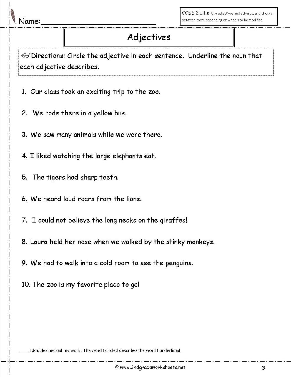 Adjectives Worksheets For Grade 1 With Answers