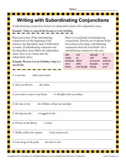 Conjunction Worksheets For Grade 5 With Answers Pdf