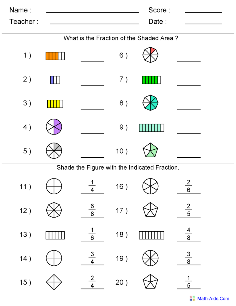 Math Worksheets For 4th Grade Fractions