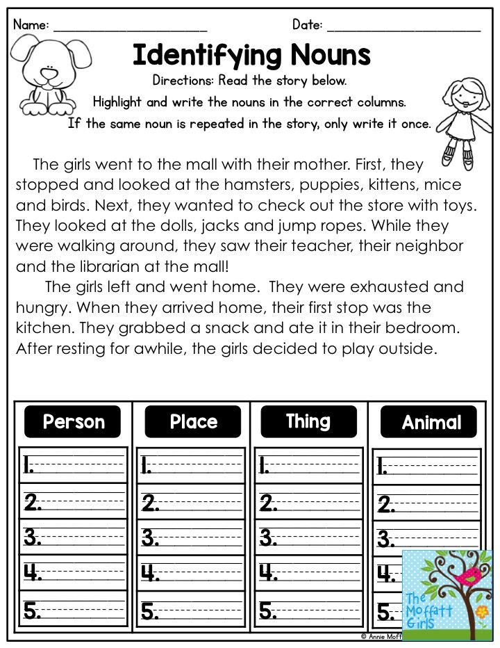 Identifying Nouns Worksheet 2nd Grade