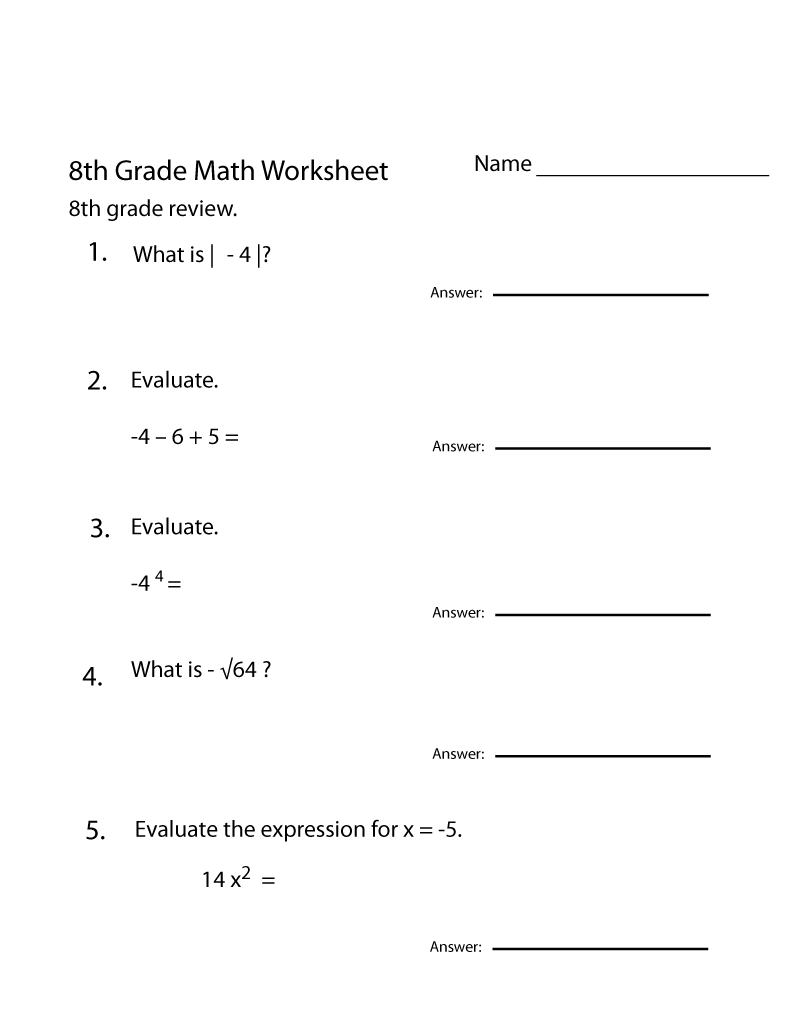 Eighth Grade Pre Algebra Worksheets For 8th Graders