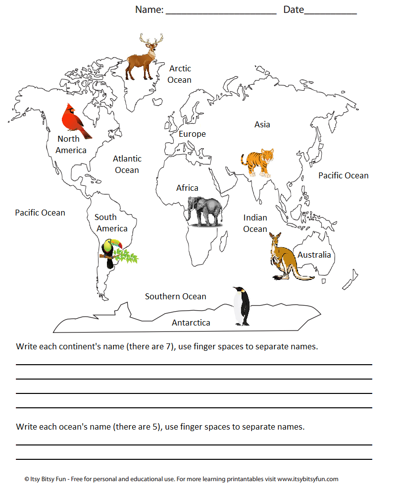 World Map Worksheet 1st Grade