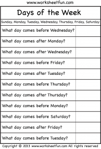 Free Printable Days Of The Week Worksheets Grade 1