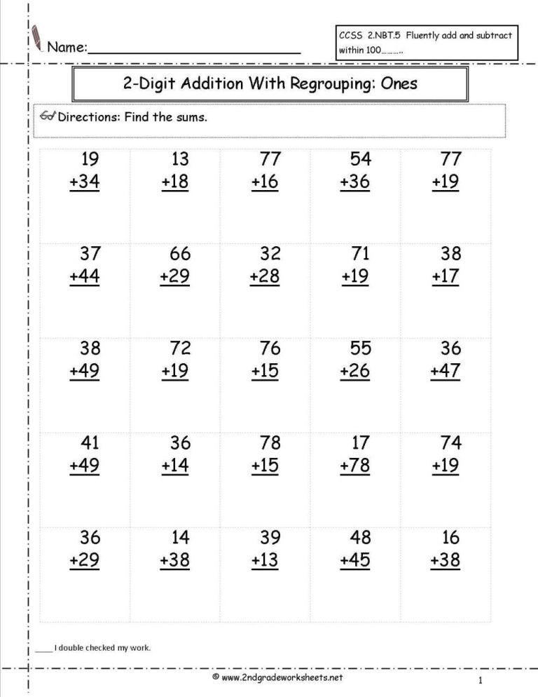 Addition Math Sheets For 2nd Graders