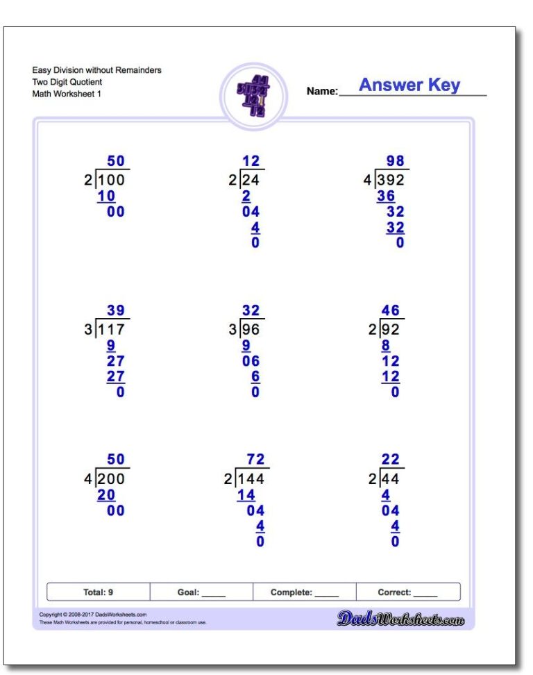 Long Division Worksheets Grade 5 Without Remainders