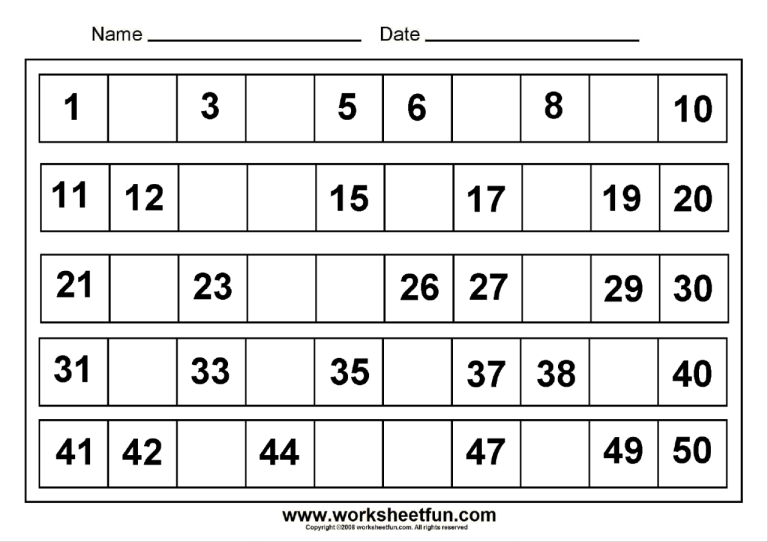 Kindergarten Math Worksheets Counting Numbers 1 50 Worksheets For Kindergarten