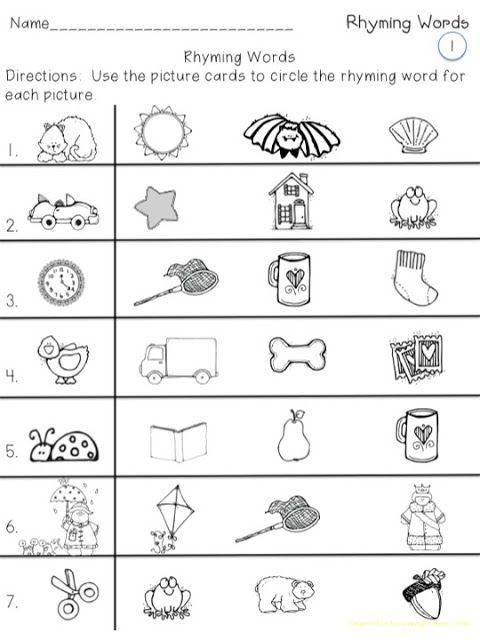 Preschool Rhyming Words Worksheet For Kindergarten