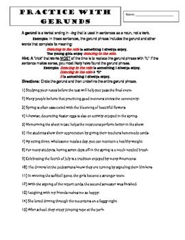 Gerund Worksheet For Grade 6 With Answers