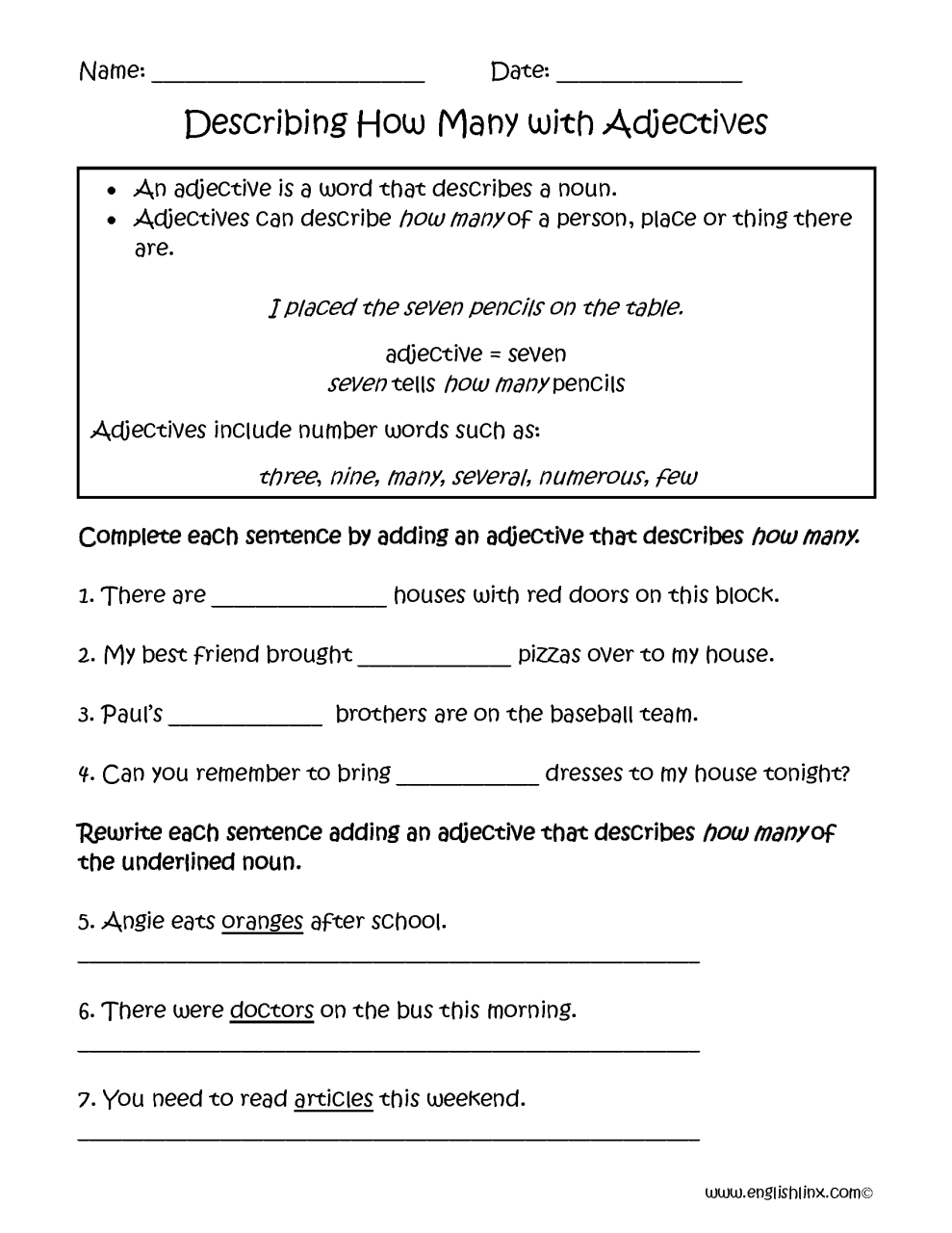 Adjectives Worksheets For Grade 4 Pdf