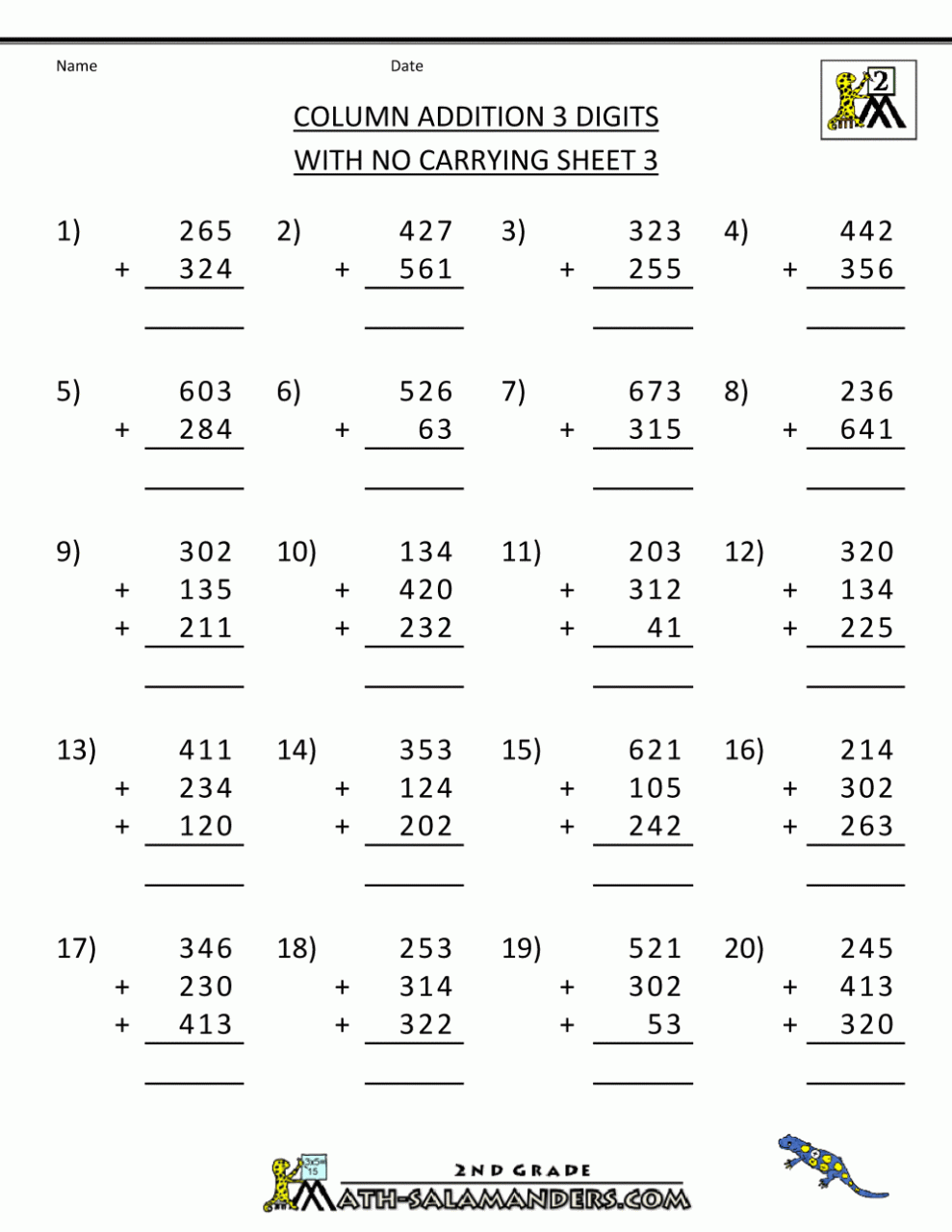 Printable Second Grade Math Worksheets Addition
