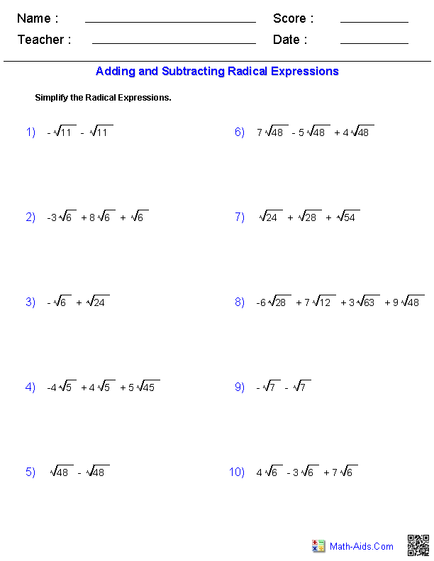 Algebra Simplifying Exponents Worksheet