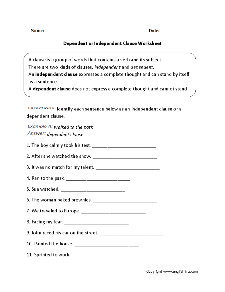 Grade 5 Adverb Clause Worksheet