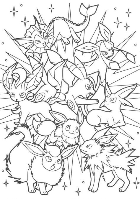 Mythical Pokemon Coloring Pages Eevee Evolutions Together