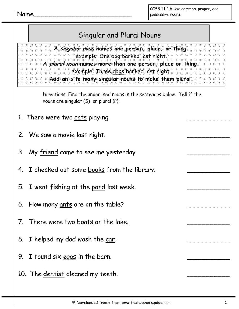 Third Grade Nouns Worksheet For Grade 3