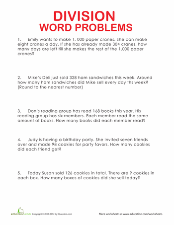 Fourth Grade 4th Grade Division Word Problems