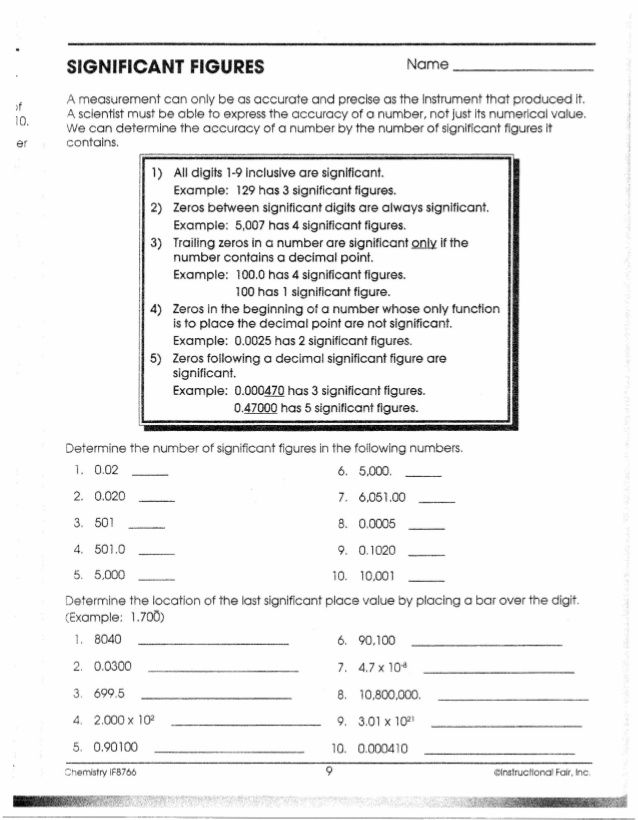 Calculations Using Significant Figures Worksheet Answers
