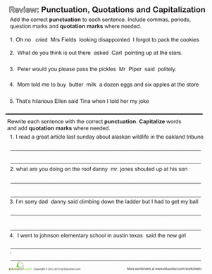 Capitalization And Punctuation Worksheets 3rd Grade
