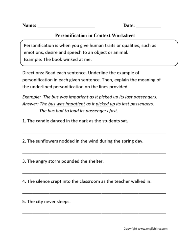 Literal And Figurative Language Free Worksheets