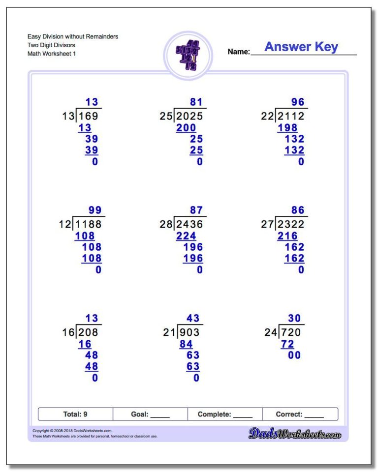 Long Division Worksheets With Remainders Pdf