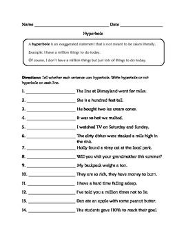 Hyperbole Worksheets For Grade 5