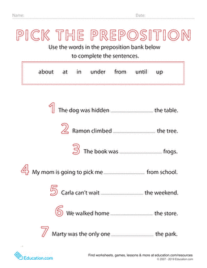 English Worksheets For Grade 2 Prepositions