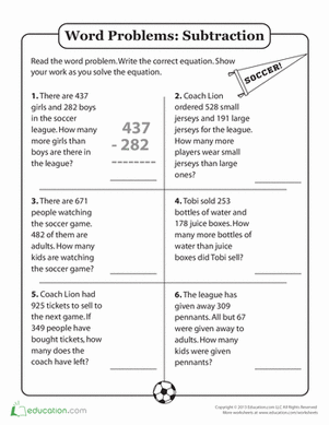 Third Grade Addition And Subtraction Word Problems 3rd Grade