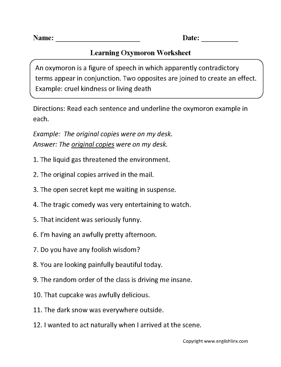 8th Grade Figurative Language Worksheets With Answers
