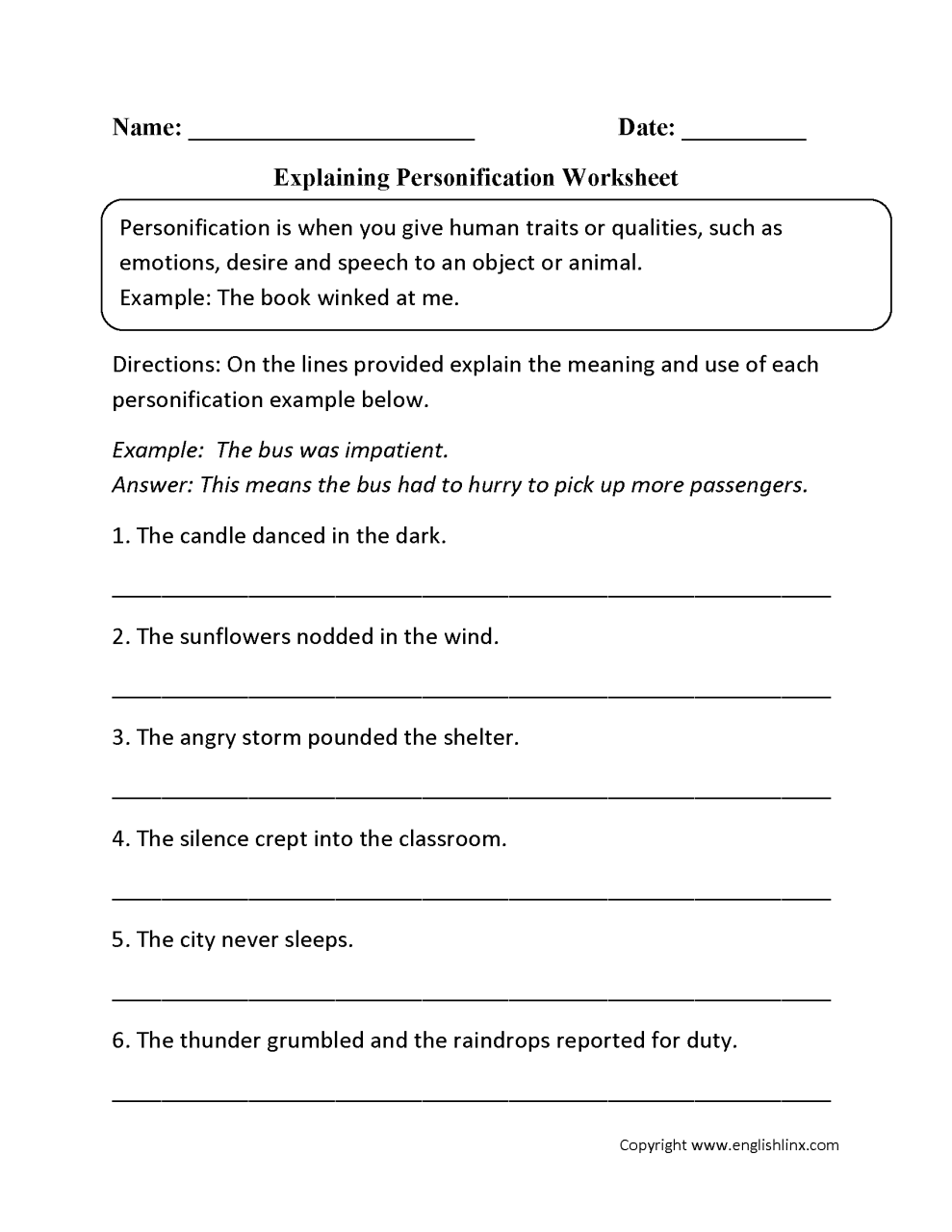 5th Grade Figurative Language Worksheets With Answers