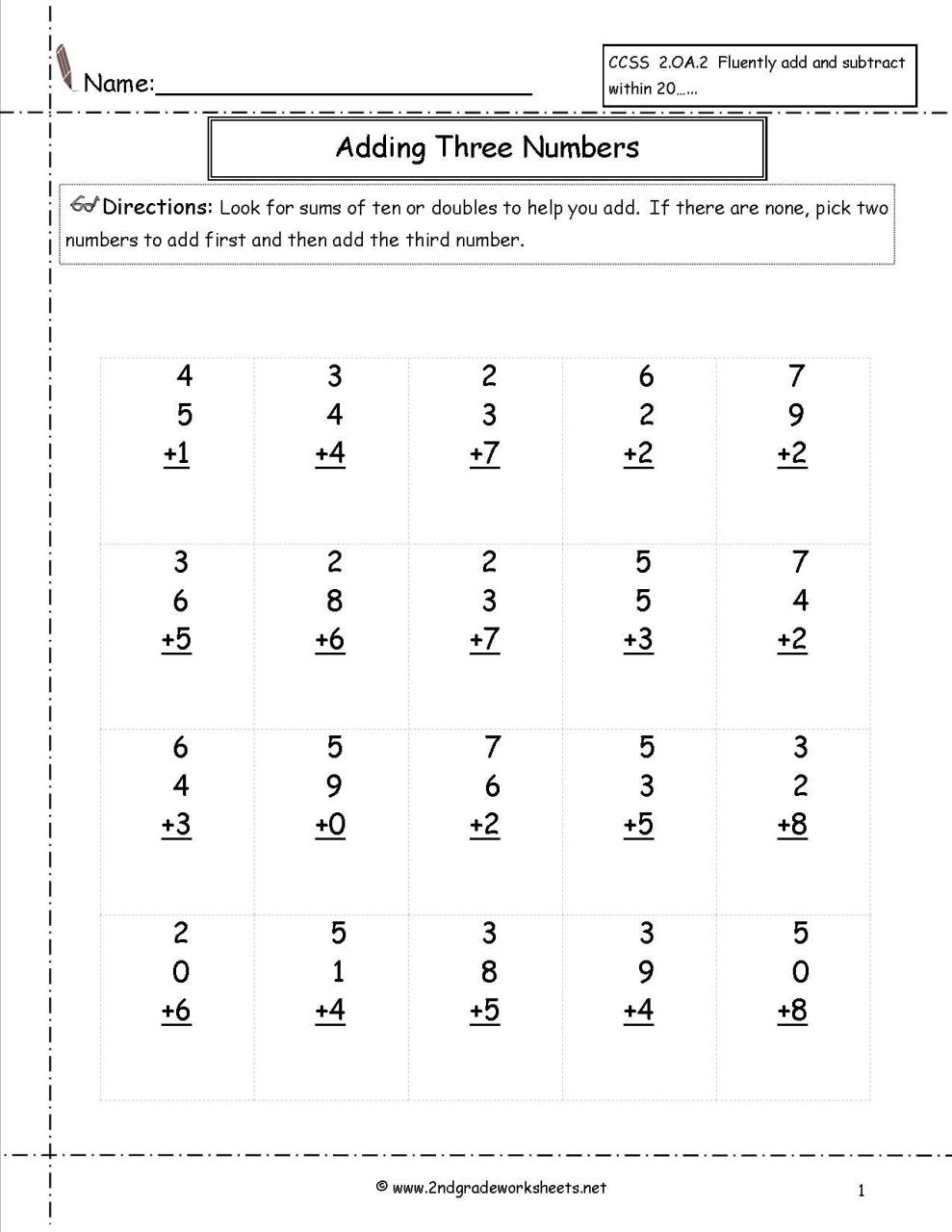 Addition Math Sheets For 2nd Grade