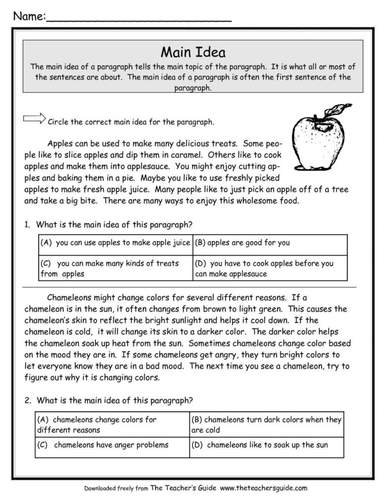 5th Grade Main Idea And Details Worksheets