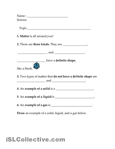 Science Worksheets For Grade 4 Matter
