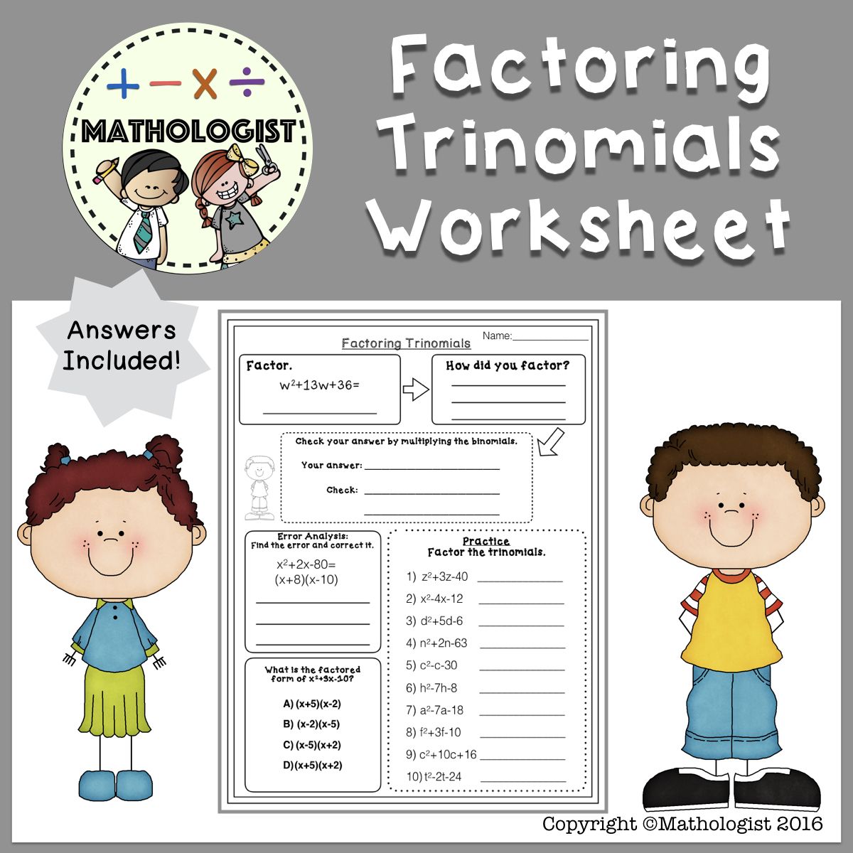 Factoring Trinomials Worksheet Answers With Work