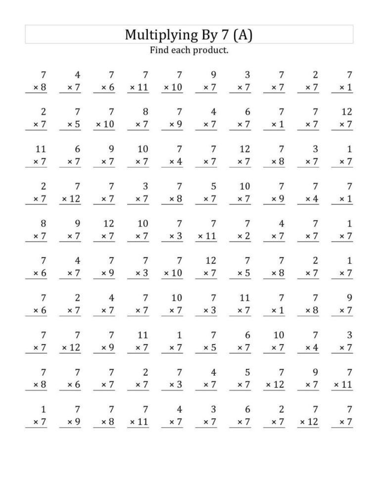 Year 7 Times Table Worksheets