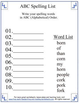 First Grade Spelling Words Worksheets Free