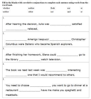 5th Grade Conjunction Worksheets With Answers