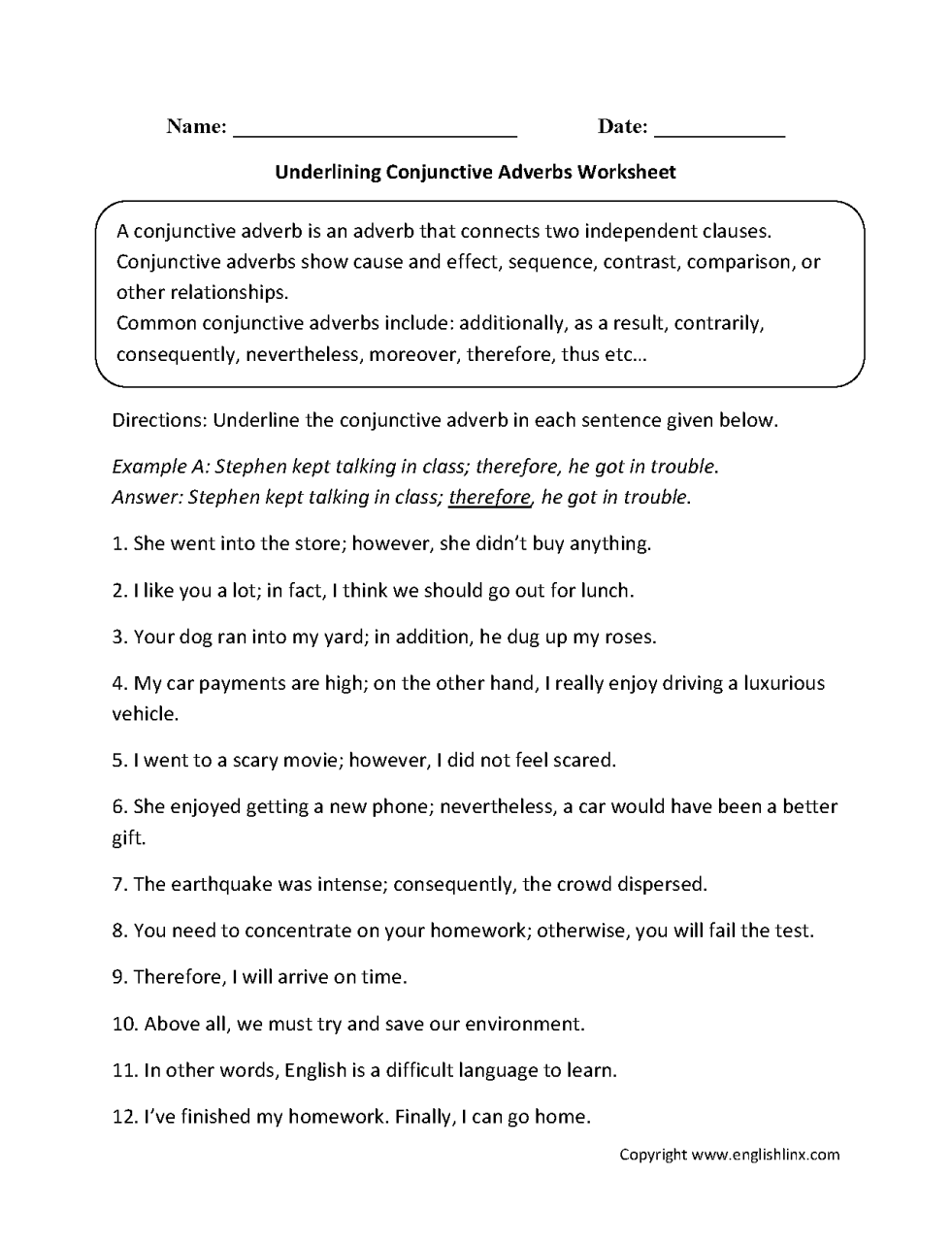 5th Grade Conjunction Worksheets For Grade 5