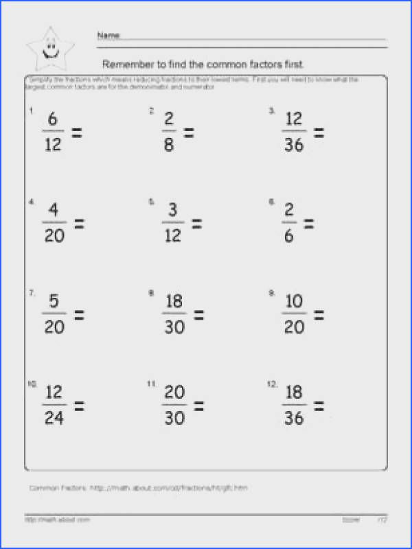 Simplifying Fractions Worksheet With Answers Pdf
