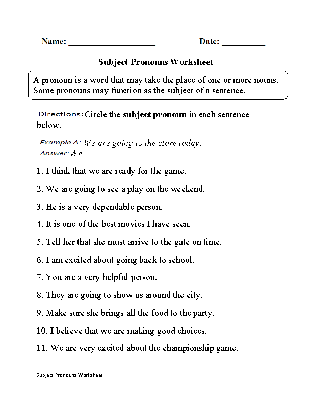 Pronouns Worksheet With Answers For Class 6