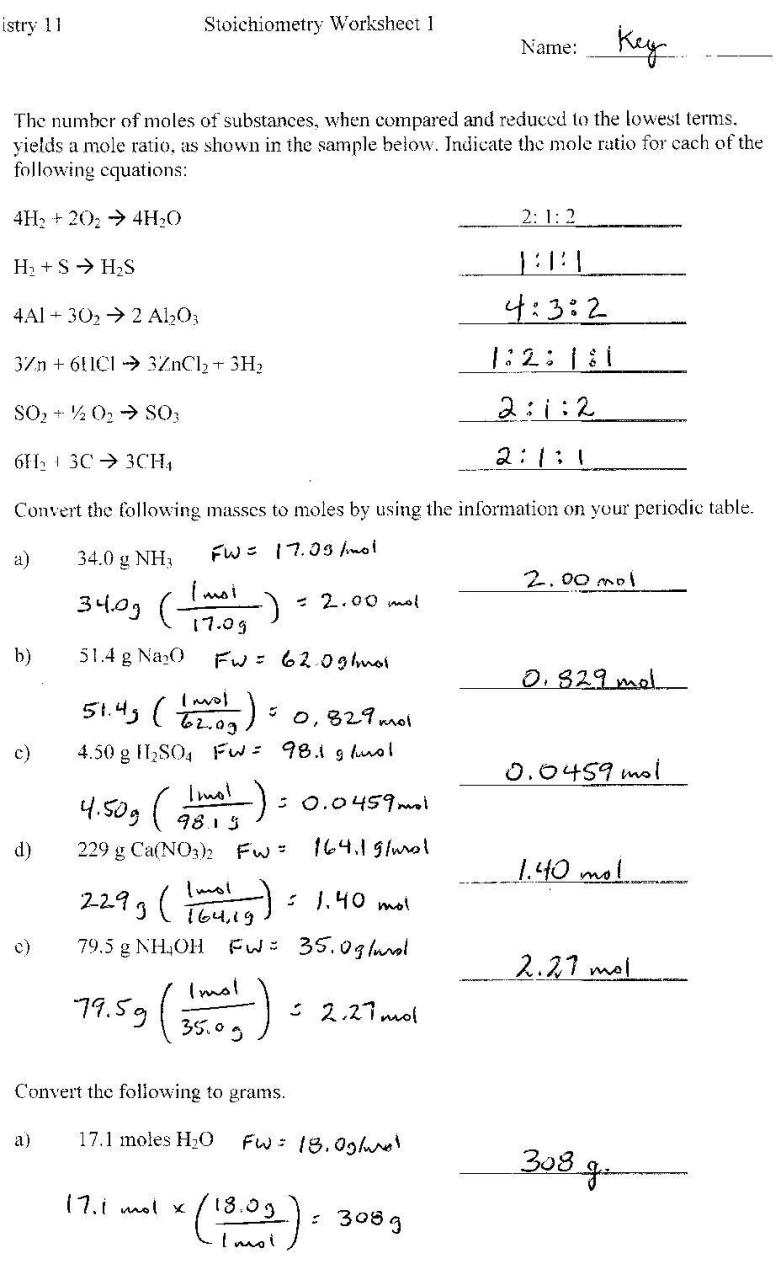 Stoichiometry Worksheet And Key Answers