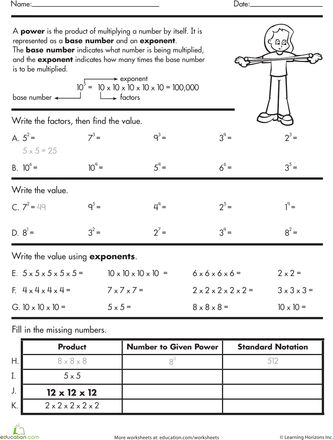 5th Grade Exponents Worksheets