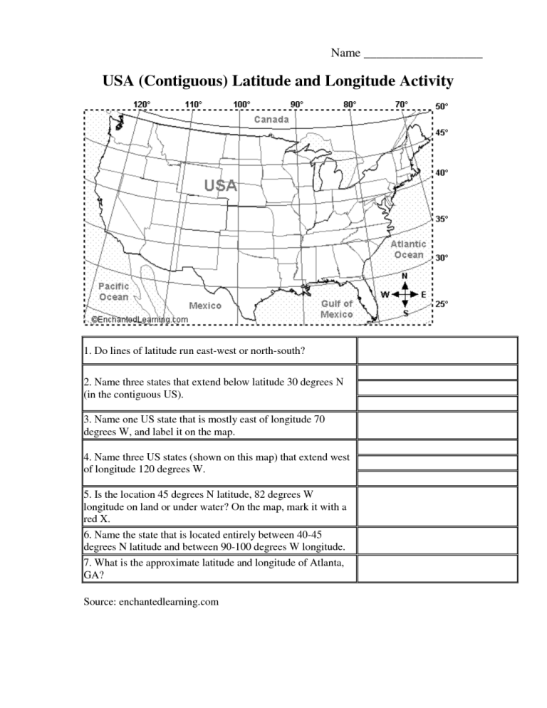 Latitude And Longitude Worksheets 7th Grade Answer Key