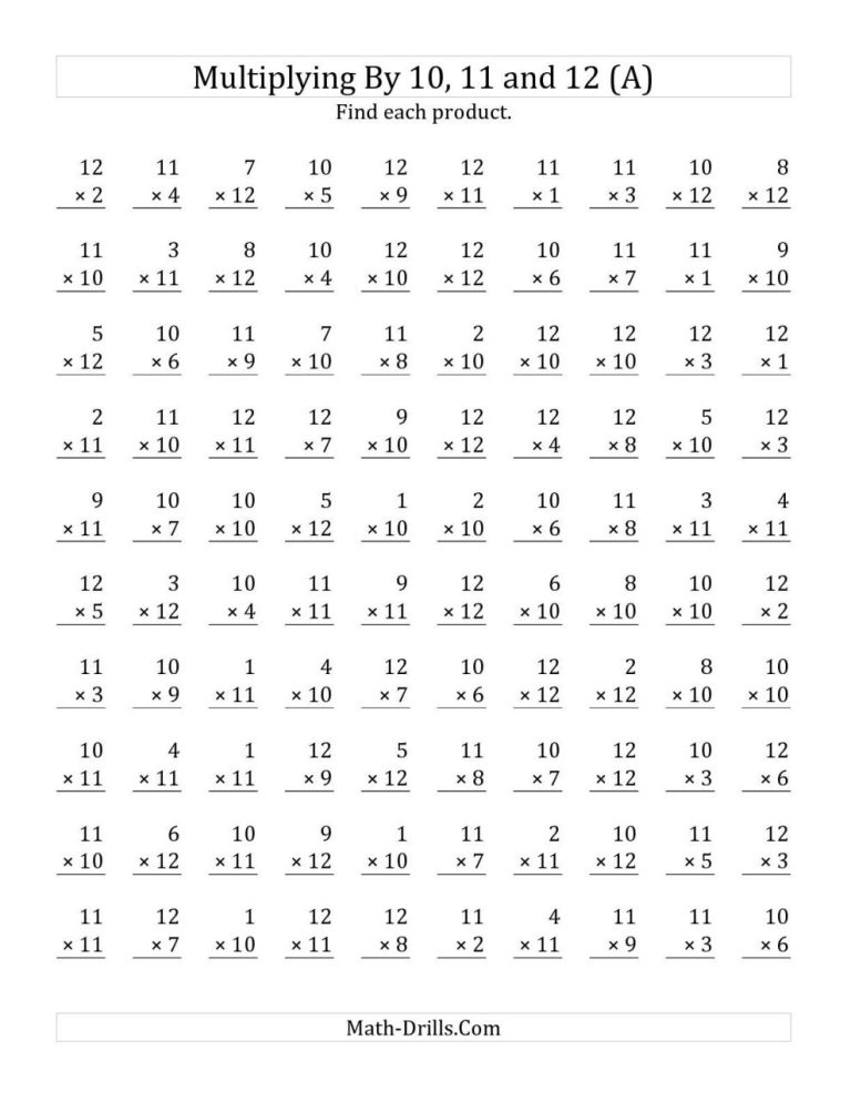 Multiplication Sheets For 4th Graders