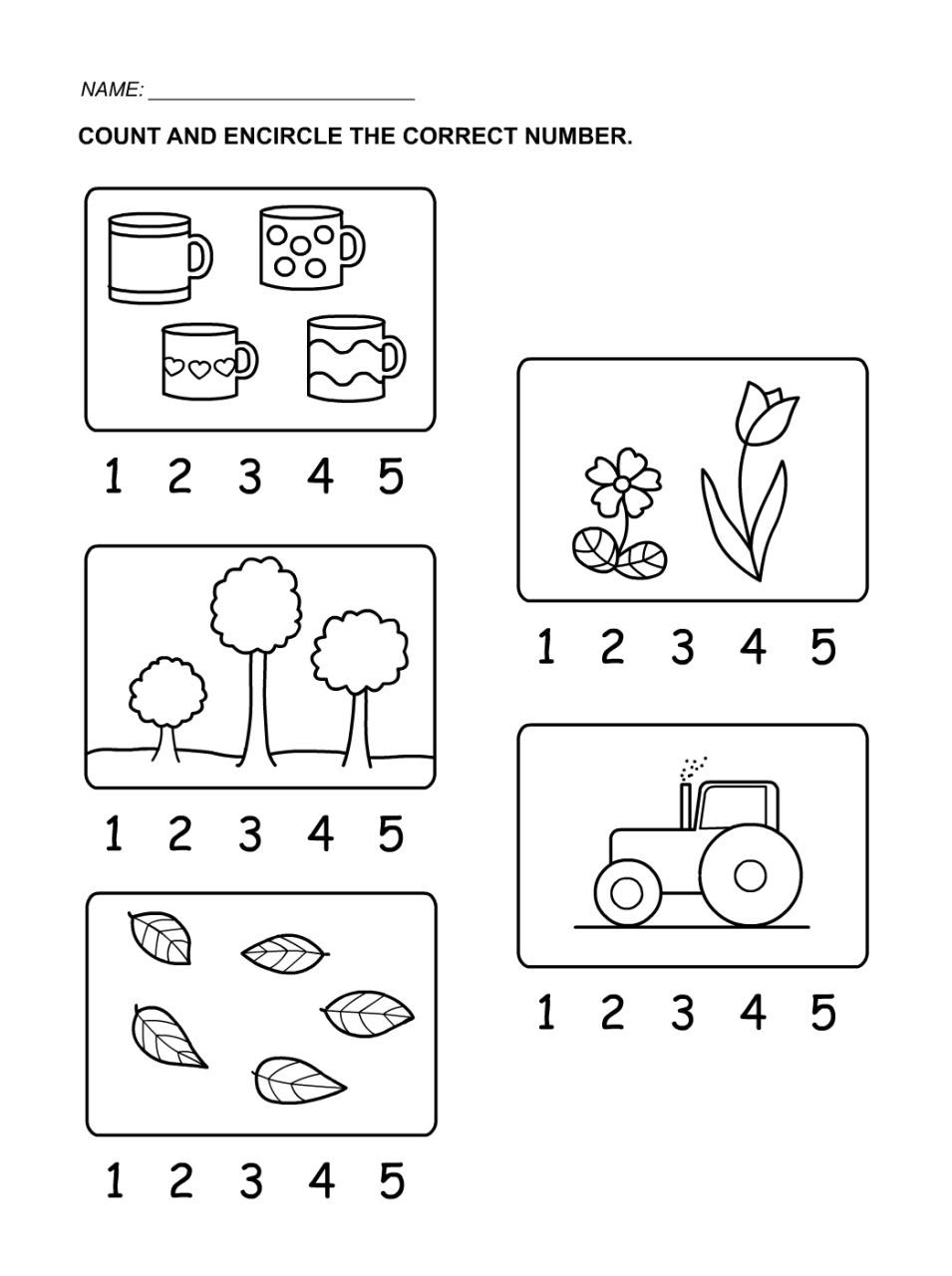 Preschool Counting Worksheets 1-5