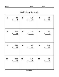 Multiplication Of Decimals Worksheets Pdf