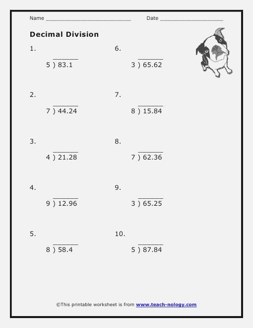Decimal Division Questions For Class 4