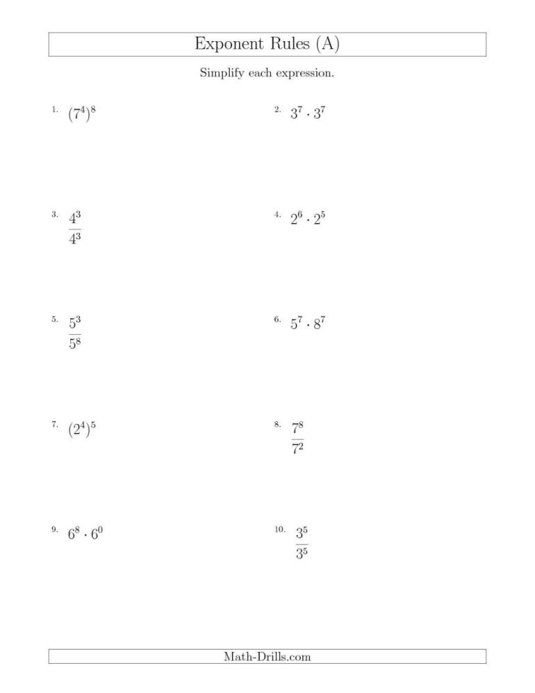 Grade 9 Math Exponents Worksheets