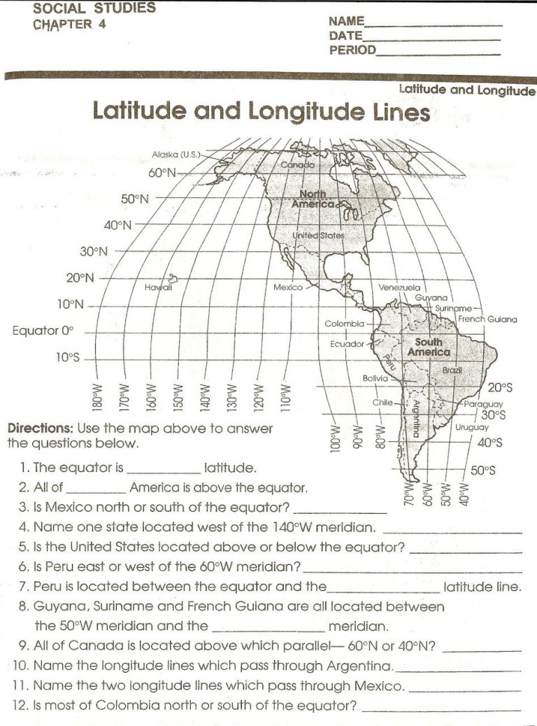 5th Grade Latitude And Longitude Worksheets Pdf Answers