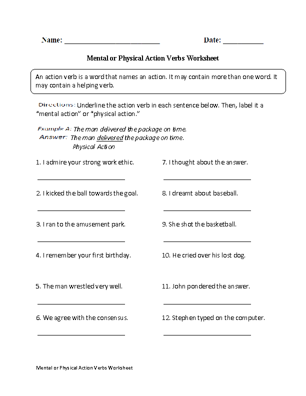 Action Verbs Worksheets For Grade 3