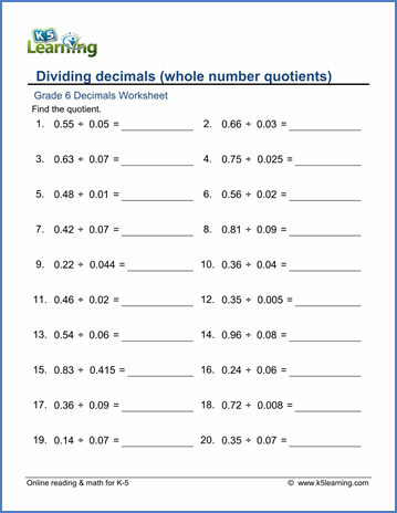 Math Worksheets Grade 6 Multiplying Decimals