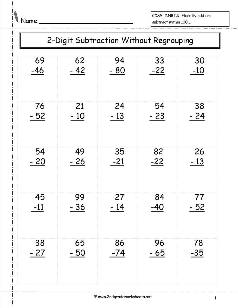 Double Digit Subtraction With Regrouping Free Worksheets